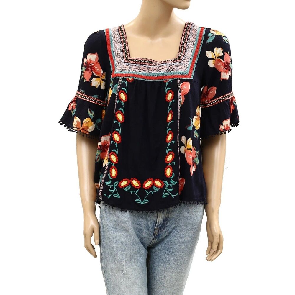 Anthropologie Dakota Embroidered Blouse Top Floral Print Swiss Dot XS 287552 - Picture 4 of 7